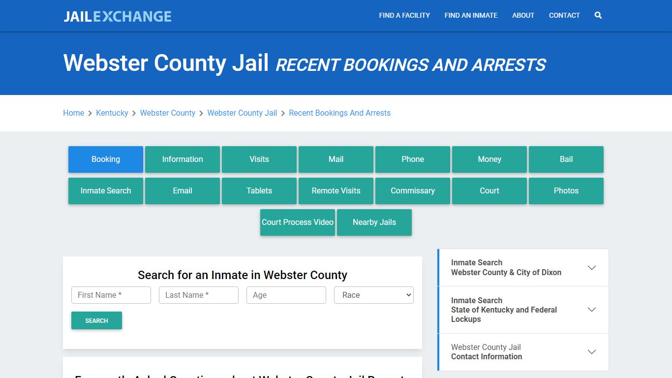 Webster County Jail Recent Bookings And Arrests - Jail Exchange